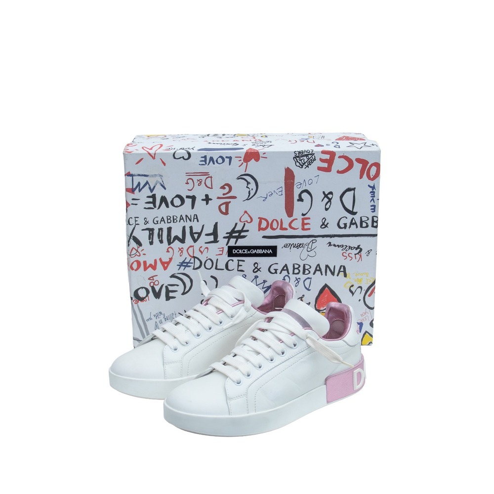 Dolce & Gabbana Portofino Sneakers EU 38 White Pink Leather Repainted‎ Women